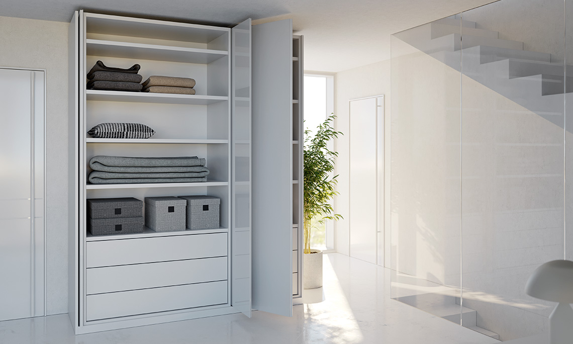 A simple yet reliable mechanism that provides complete door retraction into the compartment.