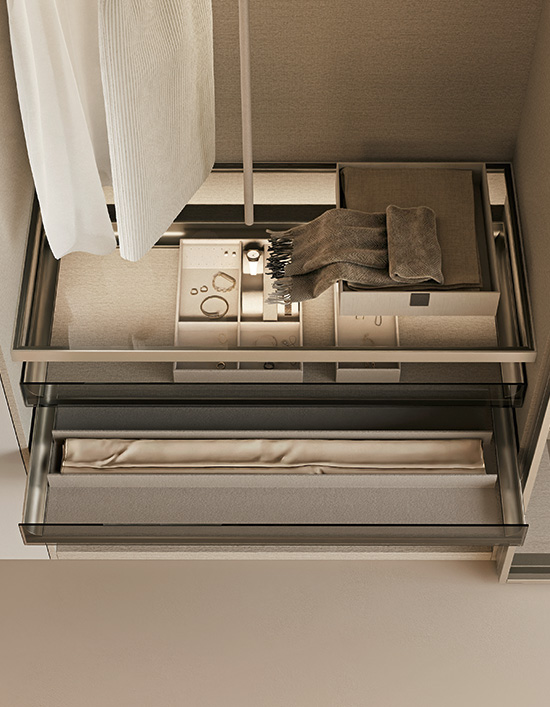 Smart solutions and customizable components transform the space into an elegant and well-organised system. 